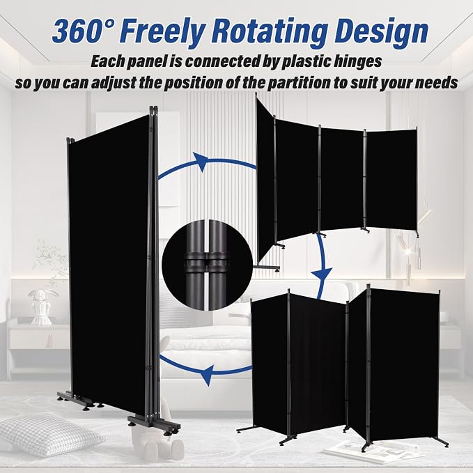 4 Panel Folding Room Divider, Privacy Screen Freestanding Space Separator | 6ft - Image 4