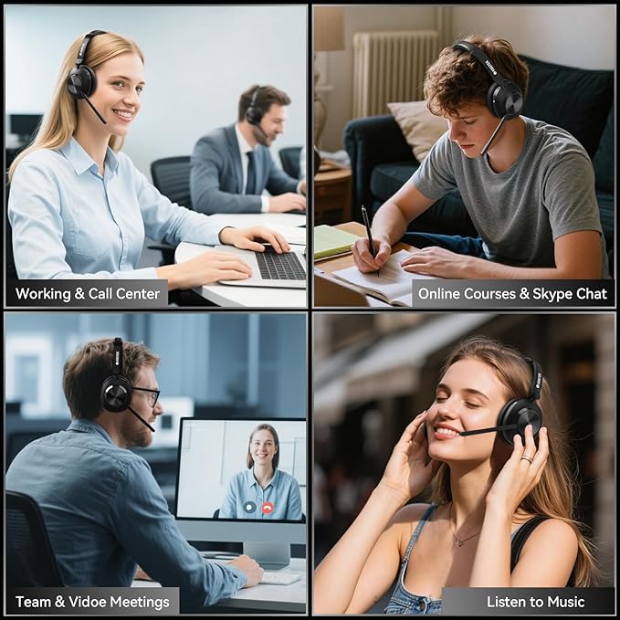 Wireless Headset with Mic for Work, Bluetooth Wireless Headphones with Microphone Noise Cancelling, Mute & USB Dongle for PC Computer Laptop Cell Phones Remote Work Home Office Call Center Zoom Skype