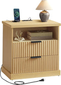VASAGLE Nightstand with Charging Station, 2 Drawers, Open Shelf | Bedside Table by Unknown