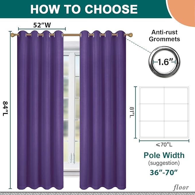 Diraysid 100% Blackout Curtains Purple Linen Curtains - Image 5