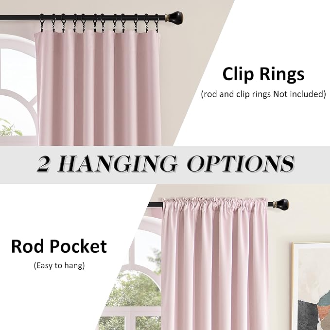 96 Inch Length Cute Blush Pink Room Darkening Curtains, Light Pink Thermal - Image 2