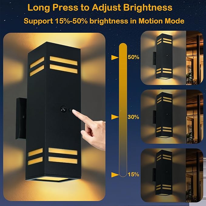 iYogaled Motion Sensor Outdoor Light with 25ft Detection Range, 3 Lighting Modes Dusk to Dawn Porch Light, Waterproof Wall Sconce for Large Yard, Patio, Garage, Front Door, ETL Listed
