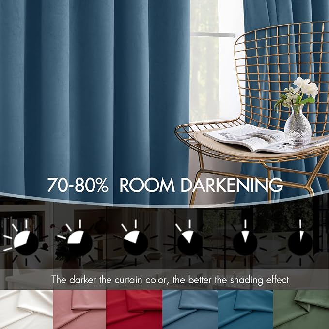 MIULEE Velvet Curtains 50W x 90L 2 Panels Stone Blue Blackout Curtains | Luxury - Image 4