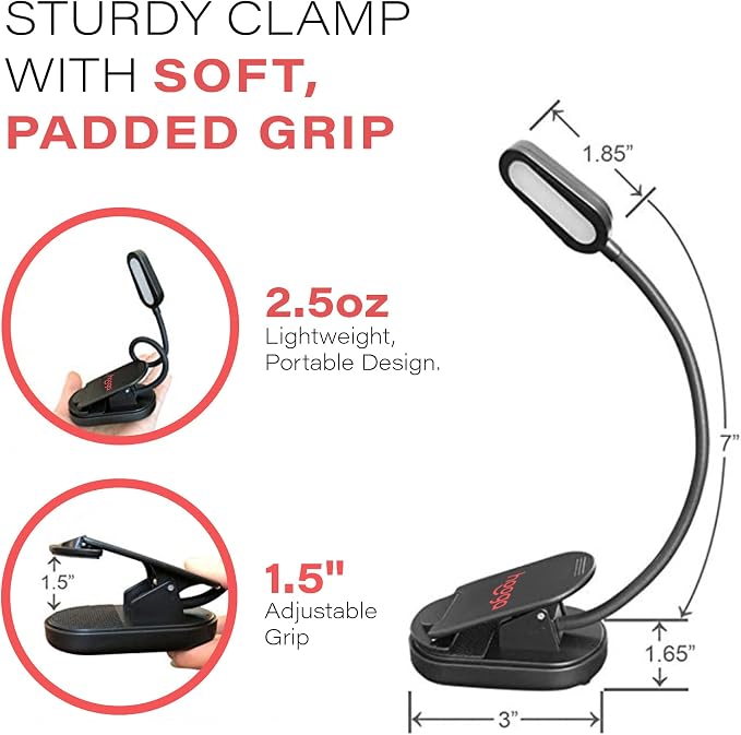 hooga Red Book Light, Rechargeable Clip On 625nm LED Light - Image 6