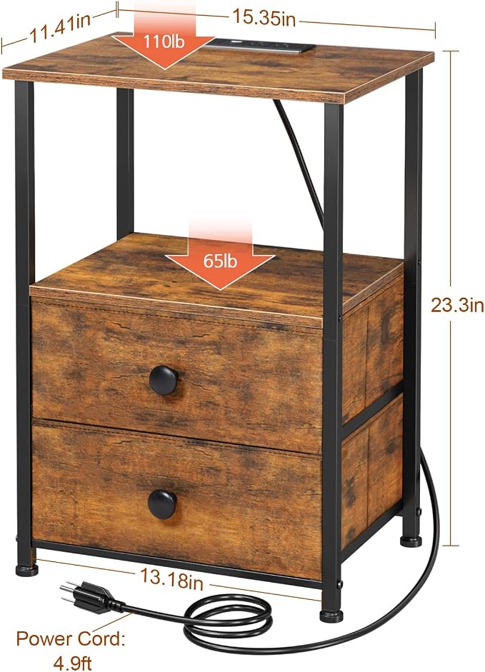 Nightstands Set of 2, LED Night Stand - Image 3
