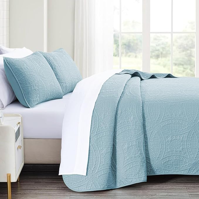 akkialla King Quilt Bedding Set, Sky Blue Ultrasonic King/Cal King Quilt Set - Image 4