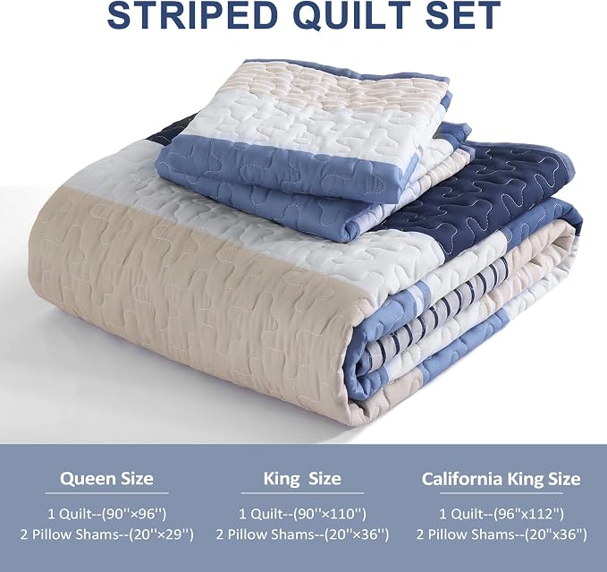 Dinjoy King Boho Striped Quilt Set, Breathable All-Season, 3-Piece Set Fits - Image 6