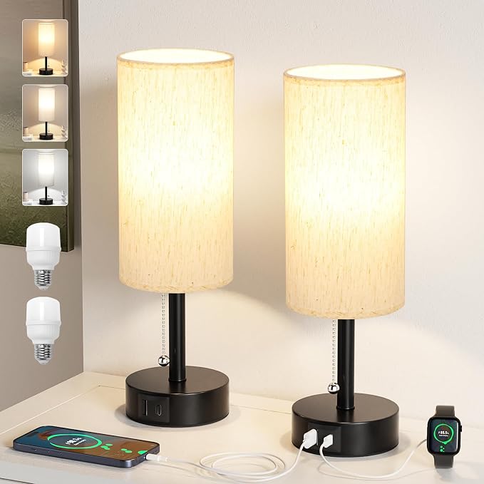 Cream Bedside Table Lamps Set of 2 - Image 8