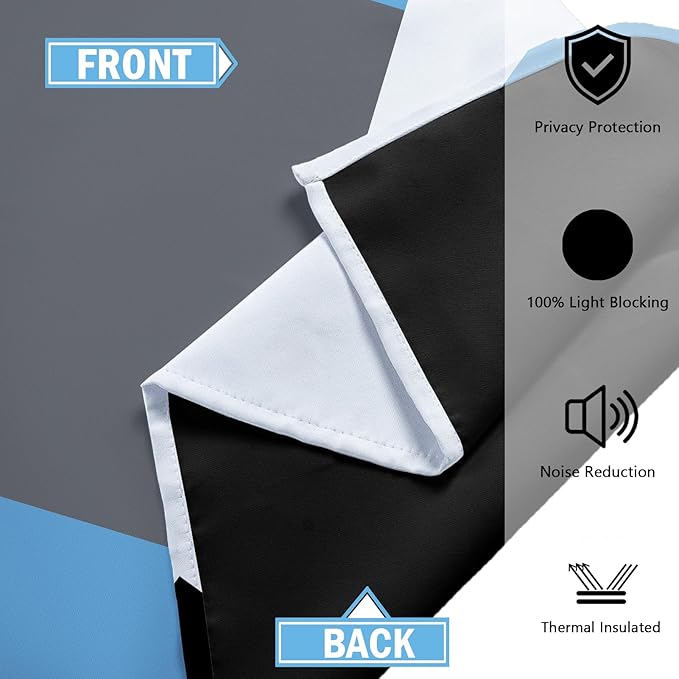 Light Blue 100% Blackout Curtains for Bedroom 72 inch Length 2 Panels Set Grey Modern Abstract Geometric Black Out Curtains Insulated Room Darkening Window Drapes for Living Room, 52Wx72L