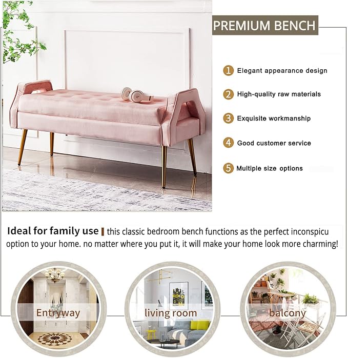 Luxurious End of Bed with den Legs, Bedroom Velvet Upholstered Seat, Comfy - Image 2