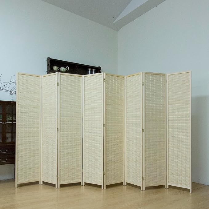 8 Panel Bamboo Room Divider, 5.6 ft Tall Folding Privacy Screen, Freestanding - Image 2