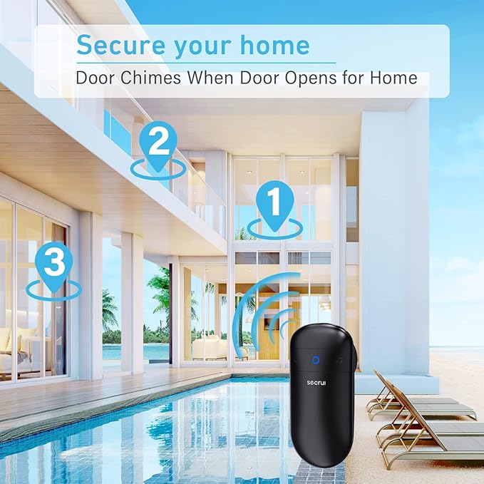 Door Chime, Door Sensor Chime for Door Opens – Door Ringer with 500ft Operating Range 52 Chime 110dB LED Indicators –Entry Alert Chime for Business/Home/Office (2 Receivers+3 Sensors)