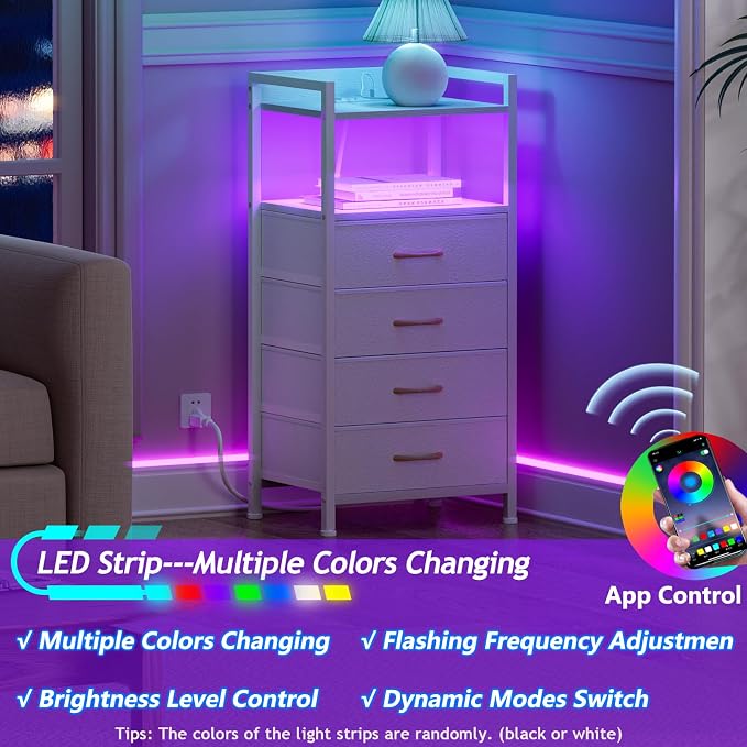 White Nightstand with Charging Station, Small Dresser - Image 8