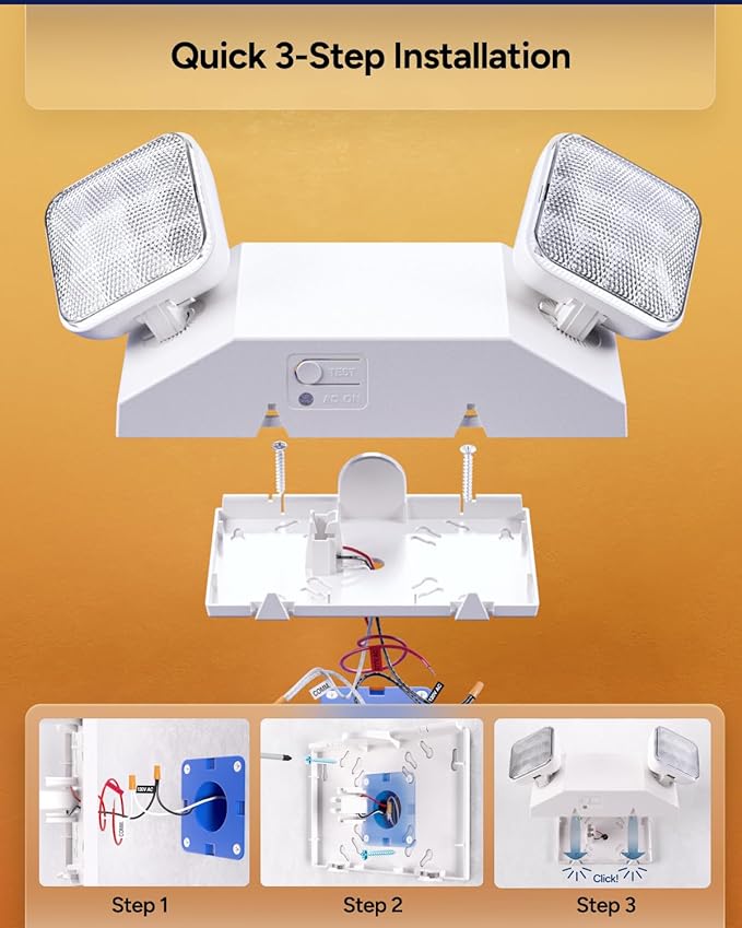 Sunco 6 Pack LED Emergency Lights for Business, Commercial Lighting, Power Outages, Offices, with Backup Battery (90 Minutes), Wall Mount, Hard Wired, 120-277V, Fire Resistant (94V-0) UL