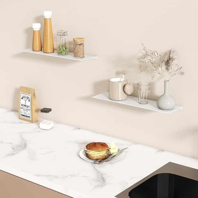 MKO 16" Floating Shelves for Wall, Metal Wall Mounted Shelf for Bathroom - Image 6