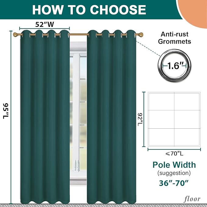Diraysid 100% Blackout Curtains Sea Teal Linen Curtains - Image 5