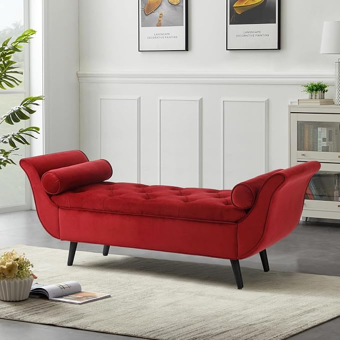 65" Velvet End of Bed Bench, Upholstered Seat - Image 5