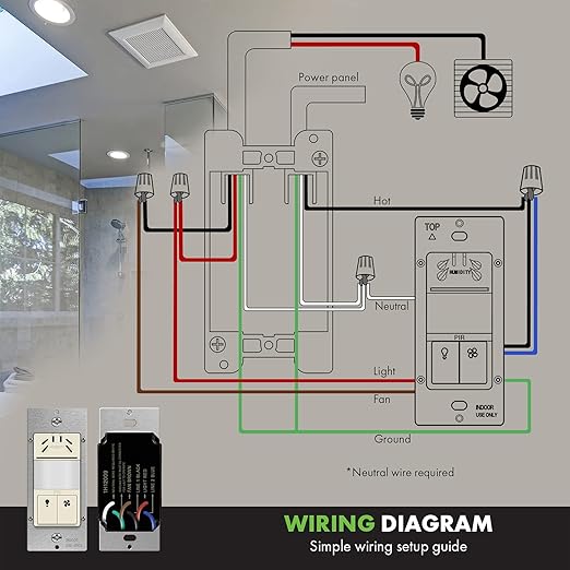 TOPGREENER Humidity Sensor Switch with PIR Lighting Motion Sensor, NEUTRAL WIRE REQUIRED, Air Moisture Detection for Ventilation Fan, Bathroom Fan Automated Control, UL Listed, TDHOS5-LA, Light Almond
