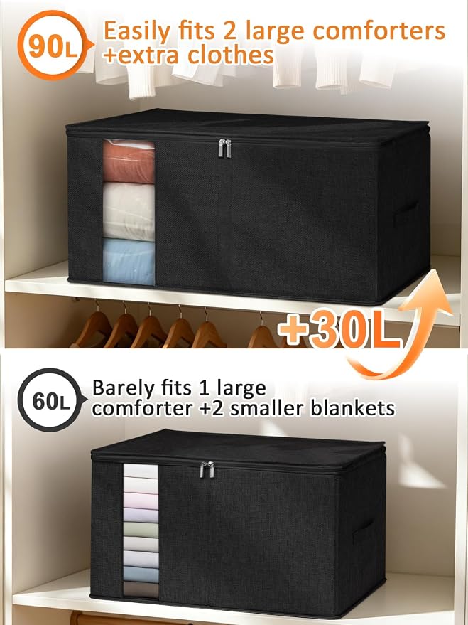 punemi 90L Structured King Size Comforter Storage Bags, 2 Pack, Comforter & - Image 2