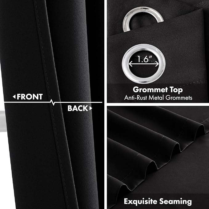 Short Black Half Blackout Curtains W40 x L36 Inch 2 Panels | Thermal Insulated - Image 3