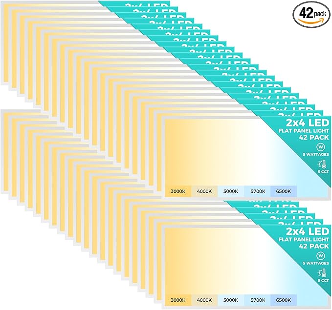 Aphyni 42 Pack 2x4 LED Flat Panel Light, Bright 9100LM Flush Mount Office Kitchen Ceiling Light Fixtures,Dimmable,Selectable 5 CCT 3000K/4000K/5000K/5700K/6500K, 5 Wattages 30W/40W/50W/60W/70W