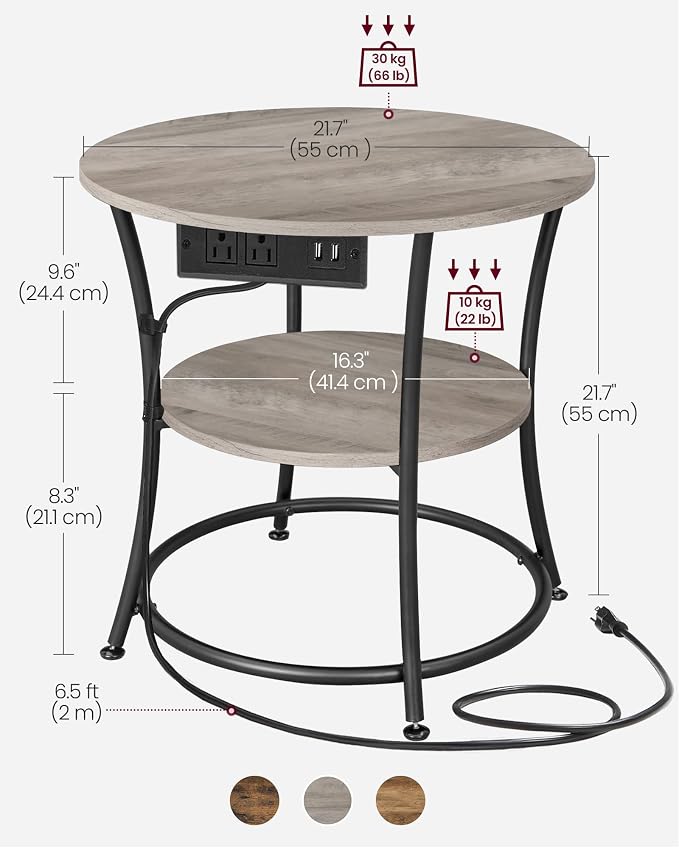 VASAGLE 21.7-Inch Round Side Table, 2-Tier End Table | Nightstand - Image 3