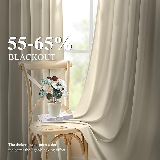 Ivory Velvet Curtains 96 Inches for Bedroom, Thermal Insulated Super Soft Room Darkening Sound Reducing Velvet Curtain Privacy Drapes for Living Room, Back Tab Rod Pocket, W52 x L96, 2 Panels