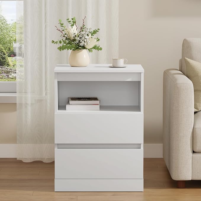 Nightstands Set of 2 with Charging Station, LED Lights and Drawer, Sofa Side - Image 8
