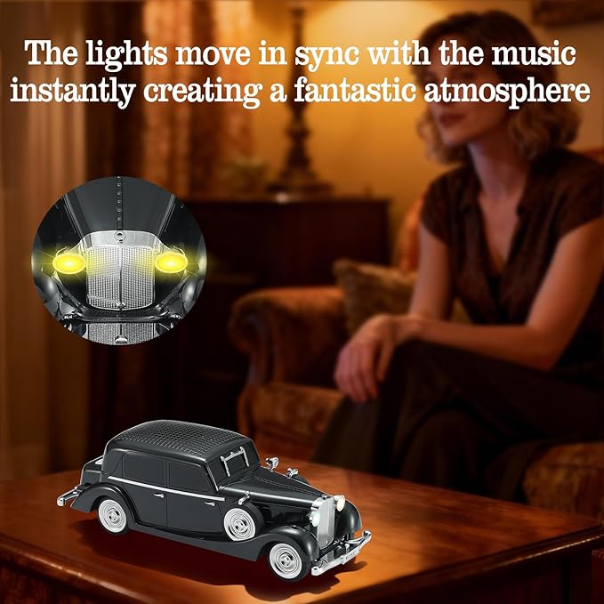 WSTER Vintage Car Bluetooth Speaker, Retro Classic Model with Powerful Sound, Built-in Mic, TWS Dual Pairing, Multi-Interface Output, Portable Wireless Outdoor Speaker for Parties & Beach (Black)