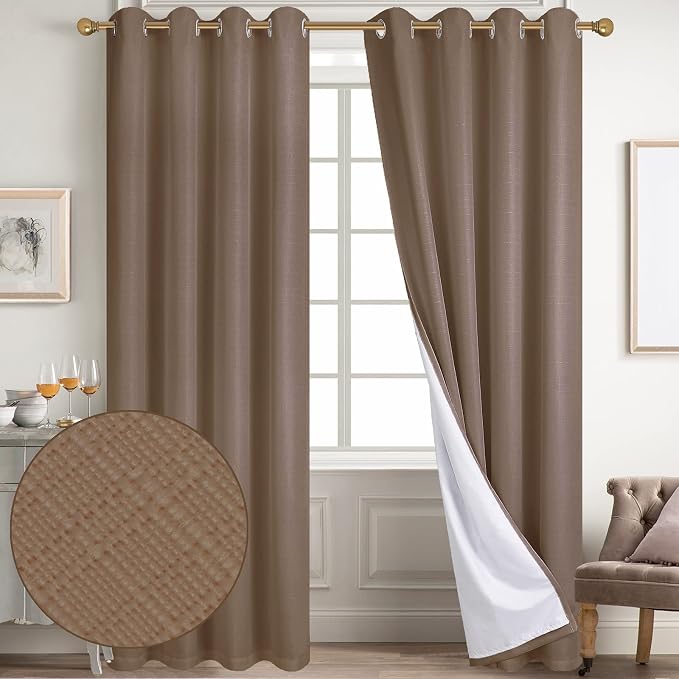 Diraysid 100% Blackout Curtains Cappuccino Linen Curtains - Image 2