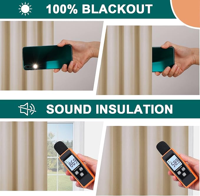Diraysid 100% Blackout Curtains Beige Linen Curtains - Image 6