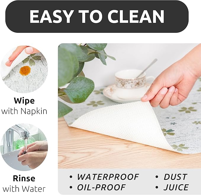 RAY STAR 12X120 Inch Shelf Liner for Kitchen Cabinets, Non-Adhesive Cabinet Liner Washable, PVC Drawer Liner for Dresser Non-Slip Bathroom (Green-Floral)(2 Roll)