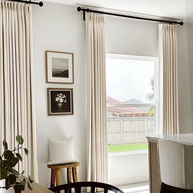 Pinch Pleated Full Blackout Faux Linen Curtains 120 Inches Long | Cream - Image 5