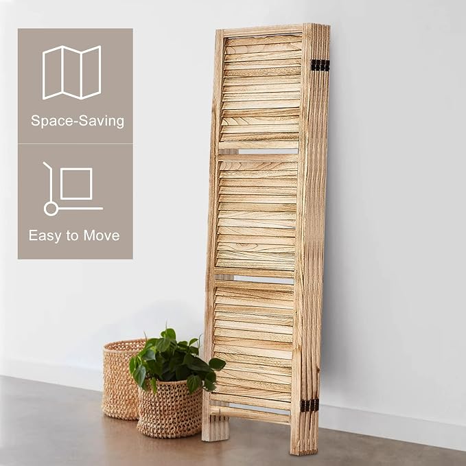 Room Divider with Shelves, 6 Panel Natural Privacy Screen | Partition Room - Image 4