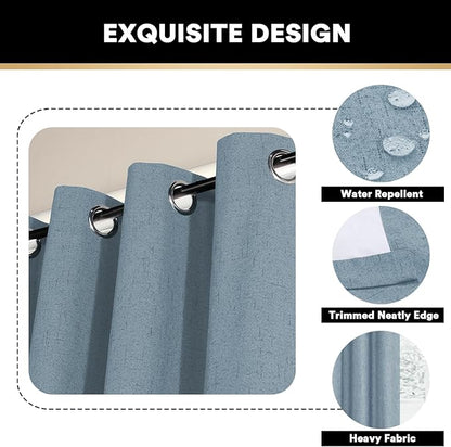 PrinceDeco Linen Blackout Curtains 108 Inches Long Energy-Efficient Temperature Regulators Curtains for Bedroom Extra Wide Thermal Room Divider Drapes for Bedroom,100 X 108 Curtains,Stone Blue