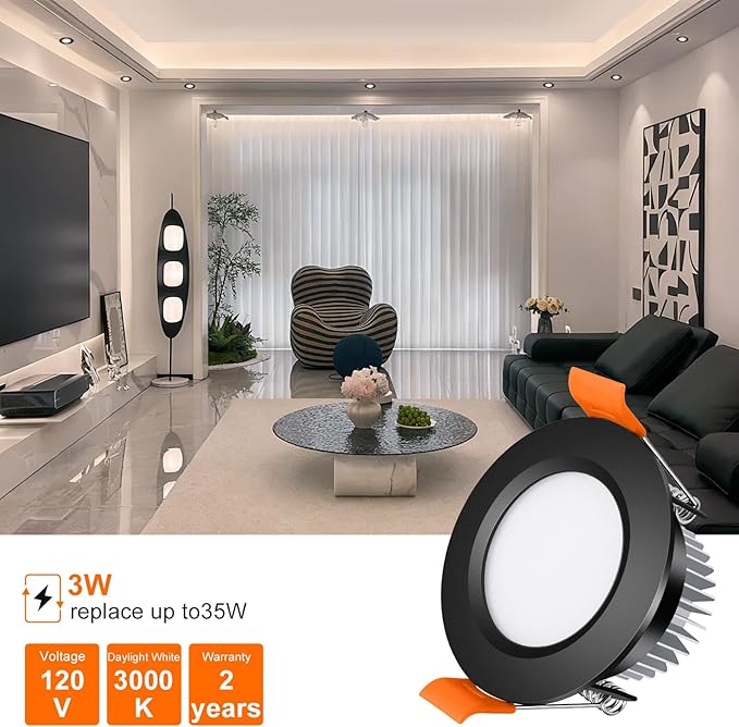 inShareplus 2 Inch LED Recessed Lighting, Black Downlight Dimmable 3W (35W Equivalent), 3000K Warm White, CRI80, Recessed Light Fixtures with LED Driver （1 Pack）