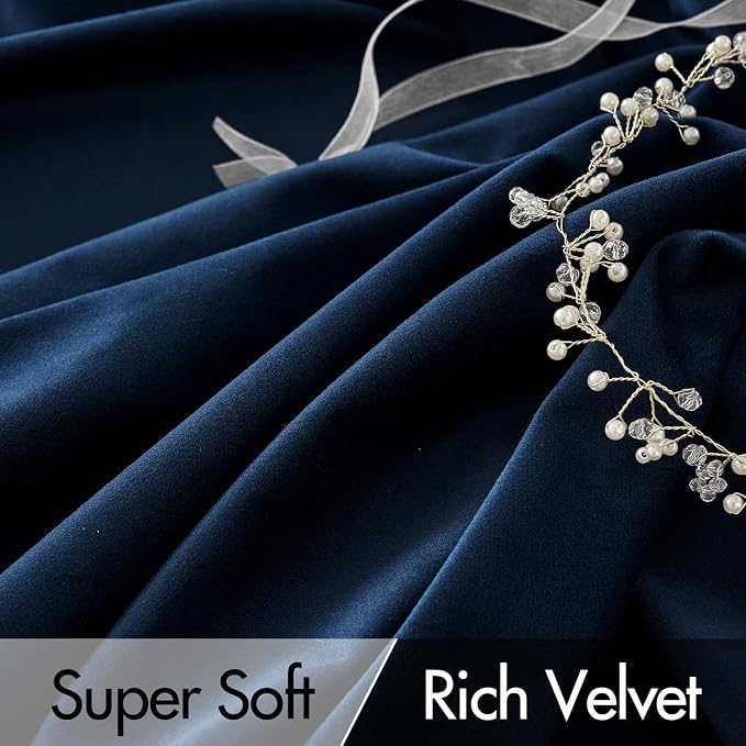 MIULEE Navy Blue Velvet Pinch Pleat Blackout Curtains W52 X L84 Inches | 2 - Image 4