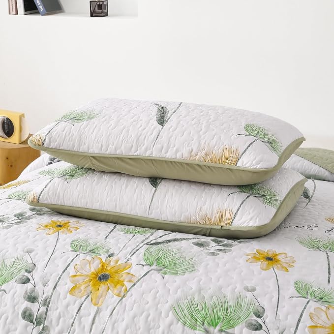 Dinjoy Floral Quilt Set Queen, Fower Plant Bedspread Coverlet Set 3 Pieces | - Image 8