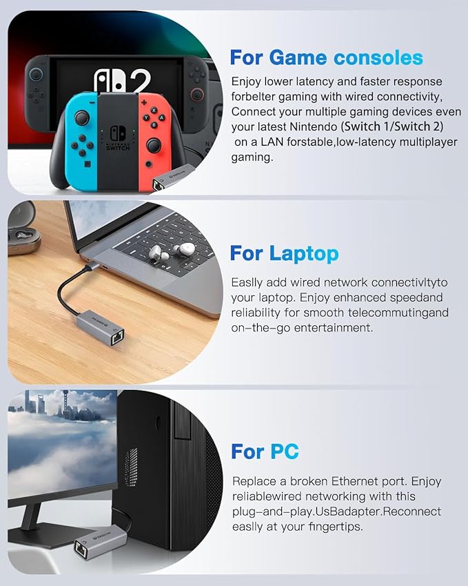 USB c to ethernet Adapter,ethernet to USB C,usbc to CAT6,Gigabit to c Port for Laptop,usbc to RJ45,USB-c to Network with 1000mbps