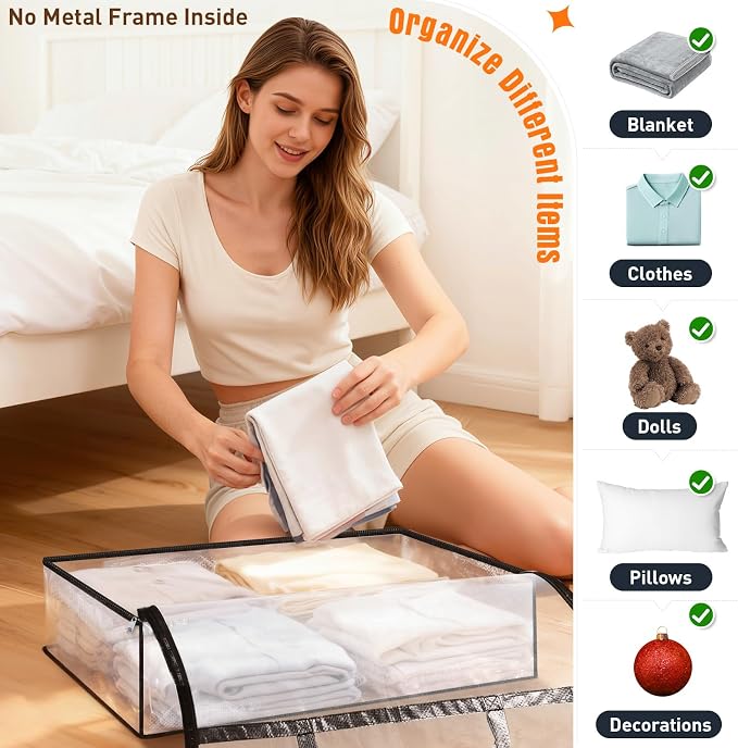 8 Packs 60L Clear Under Bed Storage Containers, Large Clothes Storage Bags | - Image 5