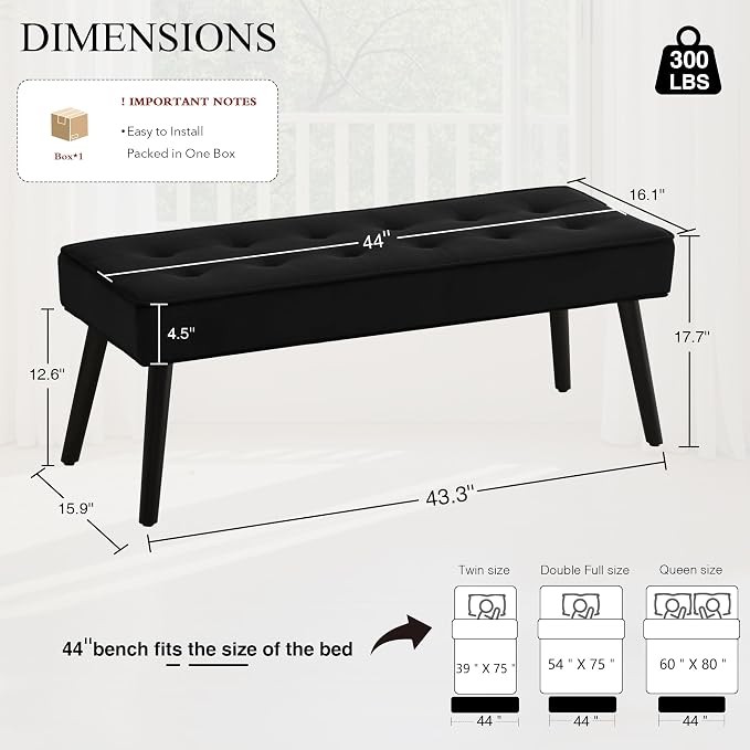 LOULENS Entryway Bench, Button Tufted, Upholstered Bench - Image 2