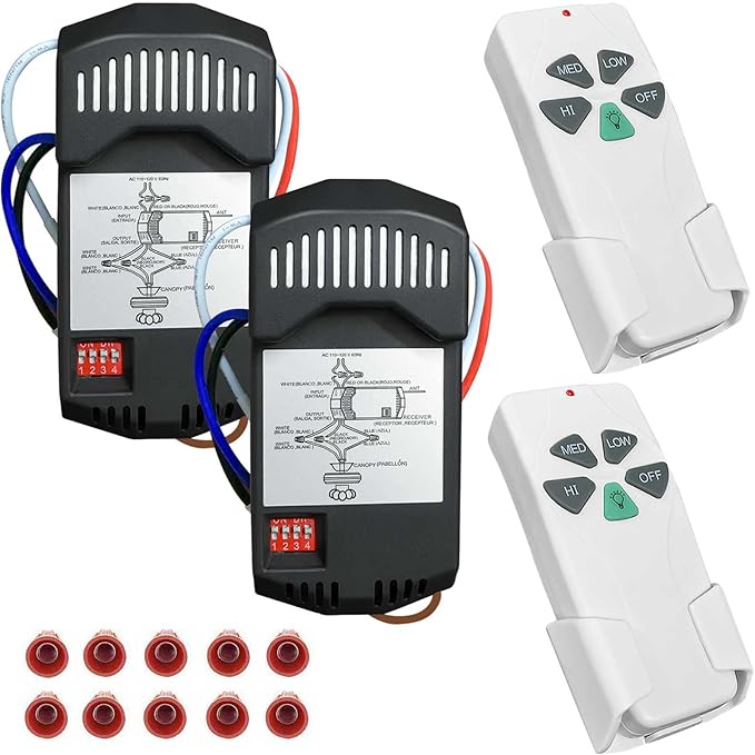 2 Pack Universal Ceiling Fan Remote Control Kits with Light Dimmer 3 Speed Fan Controller Receiver Lamp Dim Remote Replacement for Hampton Bay/Hunter/Harbor Breeze/Westinghouse/Honeywell & More