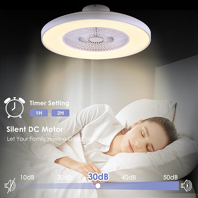 HUMHOLD 24" Bladeless Ceiling Fans with Lights and Remote/APP/Voice Control, Low Profile Ceiling Fan with RGB Lights, Enclosed Flush Mount Ceiling Fan for Kid's Bedroom/Living Room