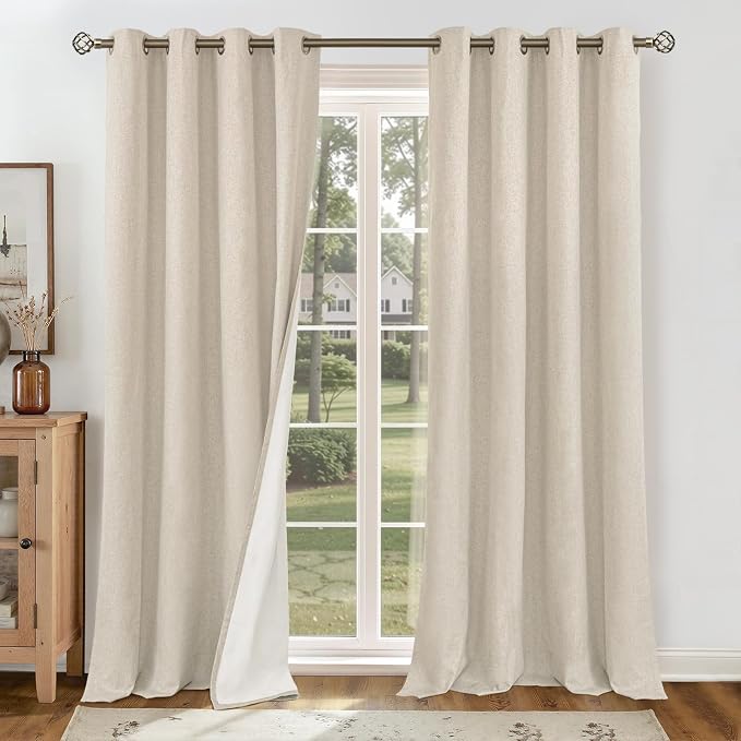 YoungsTex Oatmeal Linen 100% Blackout Curtains 96 Inch Length by YoungsTex
