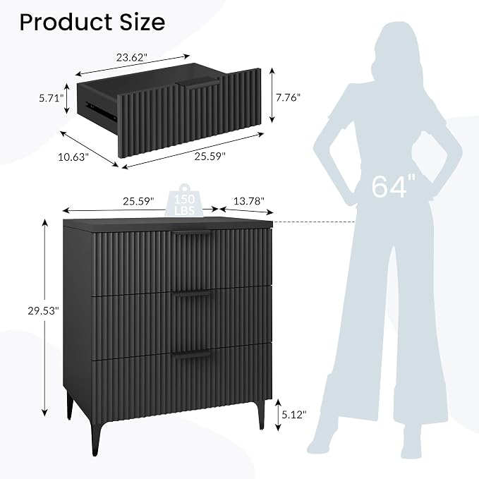 25.6" W Black Fluted Nightstand - Image 2