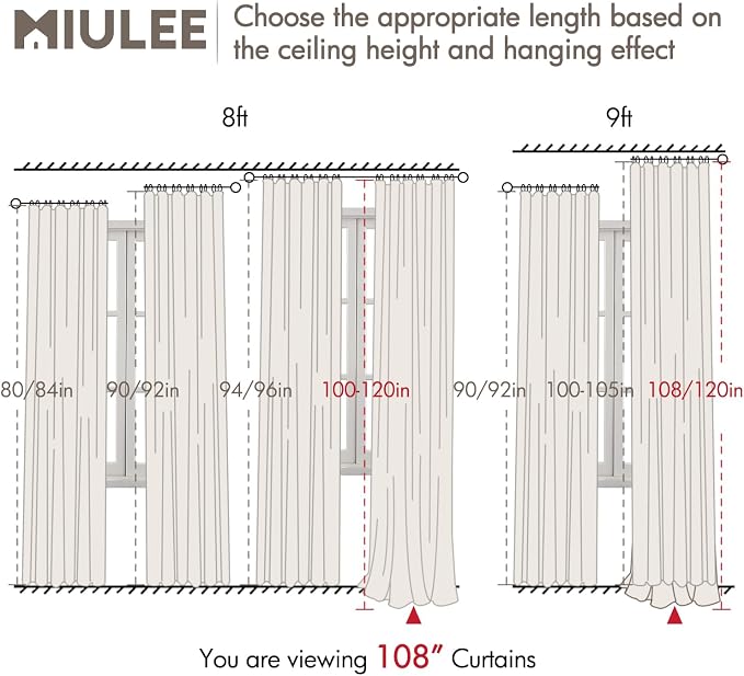 MIULEE 100% Blackout Back Tab Pleat Linen Curtains 50" Wx108 L, Thick Faux Linen - Image 8