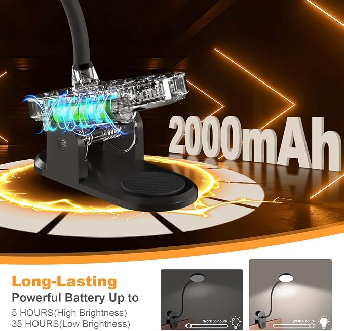Rechargeable Clip on Light for Bed, 61 LED Cordless Reading Lamp - Image 6