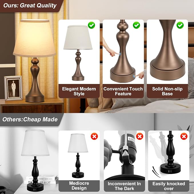 Touch Lamps for Nightstand, 3 Way Dimmable Bedside Lamps - Image 9