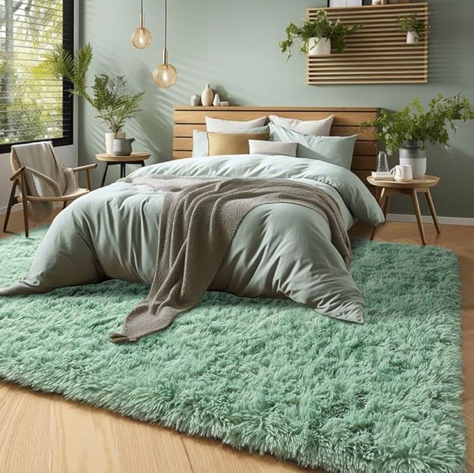 Sage Green Rugs for Living Room, 5x7 Ft Shaggy Rug Plush Fuzzy Carpet for - Image 3