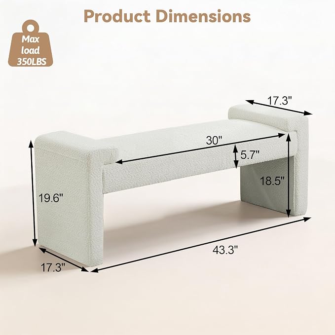 Upholstered Entryway Bench, Curved Armrests, Solid Wood Frame, End of Bed - Image 2